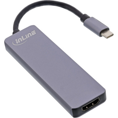 InLine® Multi-Hub USB 3.2 Gen.1, 2x USB-A, HDMI 4K/30Hz, Cardreader, Alu, grau (Produktbild 2)