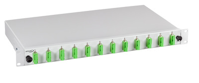 INFRALAN© Spleißbox ausziehbar SC, 12 -- Pigtails,abgesetzt / 6 Kupplungen, OS2, ISB-SCDU-06-2-GR-ABA (Produktbild 1)