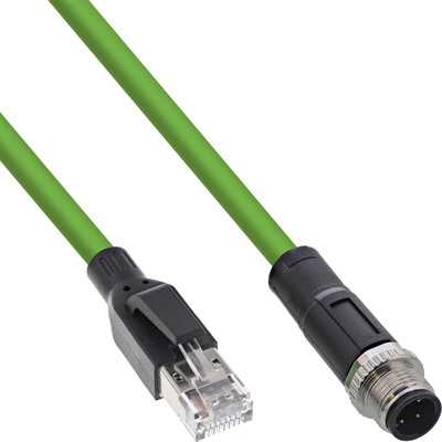InLine® Industrie Netzwerkkabel, M12 4-pin D-kodiert St. zu RJ45 St., PUR, 10m