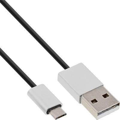 InLine® Micro-USB 2.0 Kabel, USB-A Stecker an Micro-B Stecker, schwarz/Alu, flexibel, 0,5m (Produktbild 1)